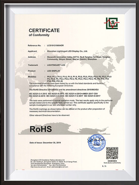 Certificats ROHS